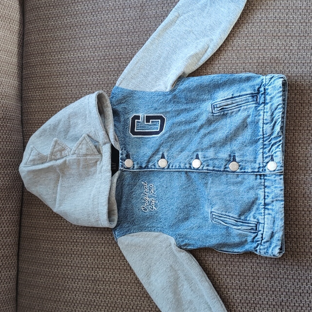 Toddler Dino Varsity Denim Hoodie Jacket